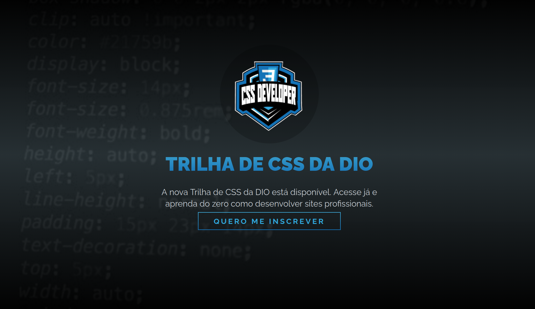 Capture d'écran de la landing page CSS