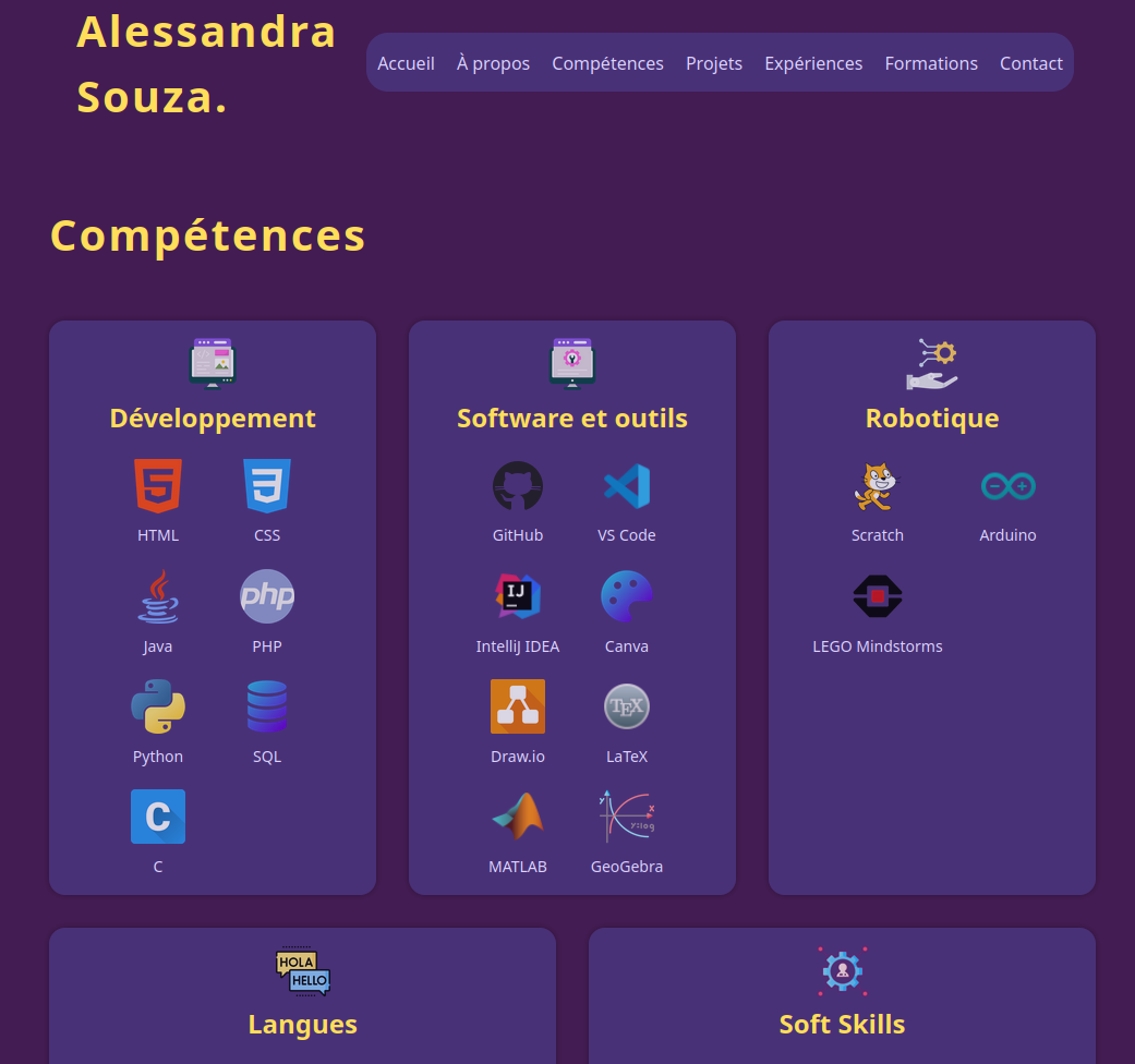 Capture d'écran du portfolio